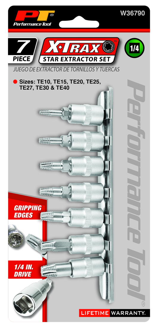 Performance Tools W36790 - 7 Pcs Star Bit Extractor Socket Set