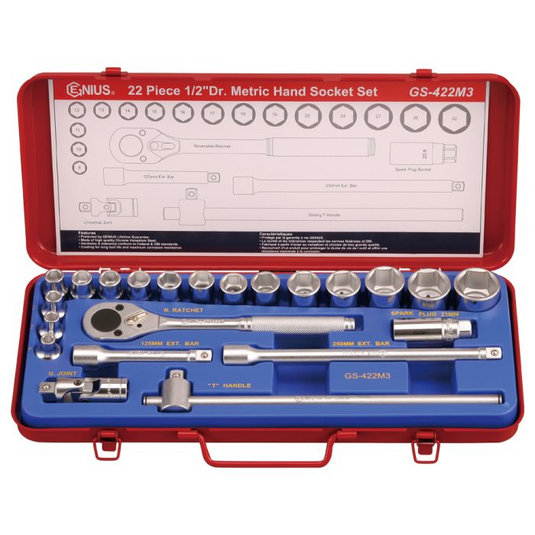 22PC 1/2" Dr. Metric Hand Socket Set