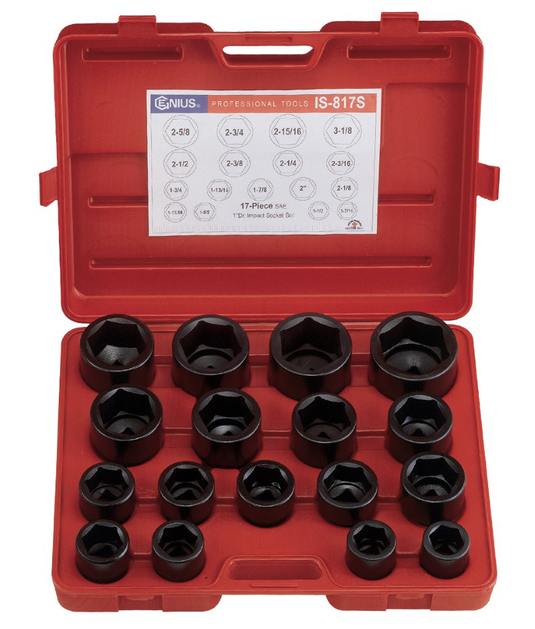 Genius IS817S - 17 Piece 1" Dr. SAE Impact Socket Set (CR-Mo)
