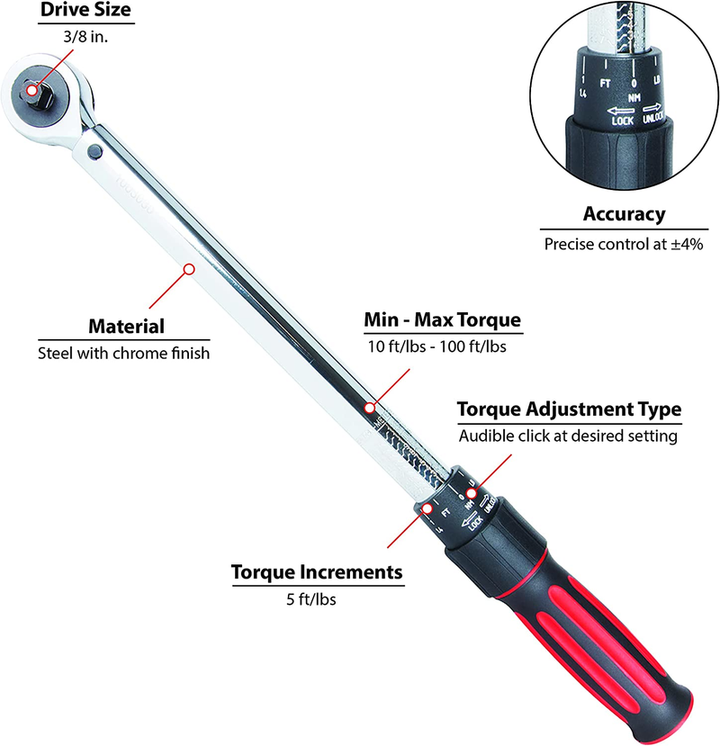 Load image into Gallery viewer, Performance Tools PTM198 - Torque Wrench 3/8" Drive, 10 fts/lbs to 100 ft/lbs Torque
