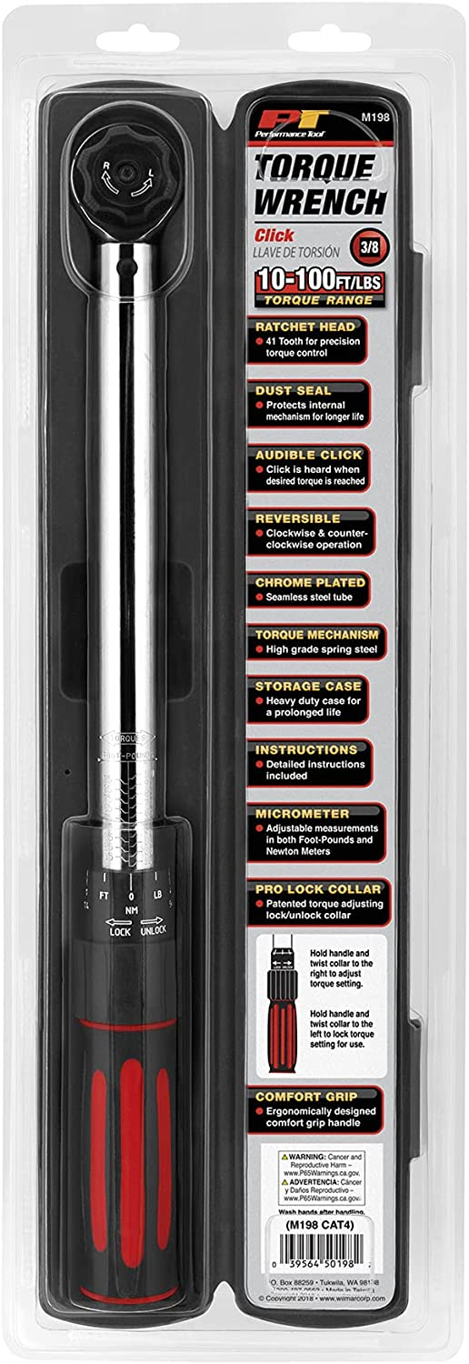 Load image into Gallery viewer, Performance Tools PTM198 - Torque Wrench 3/8" Drive, 10 fts/lbs to 100 ft/lbs Torque
