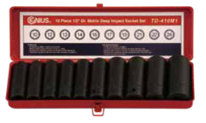 Genius TD-410M1 - 10 Pieces 1/2” Dr.Metric Deep Impact Socket Set