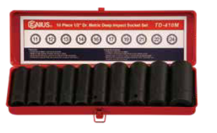 Genius TD-410M - 10 Pieces 1/2” Dr.Metric Deep Impact Socket Set