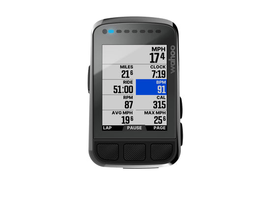 Wahoo ELEMNT Bolt V2 GPS Bike Computer Bundle main display showing speed, distance, and ride time