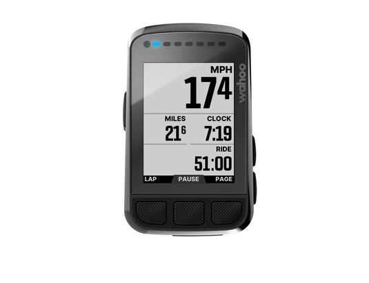 Wahoo ELEMNT Bolt V2 GPS Bike Computer Bundle main display showing speed, distance, and ride time.