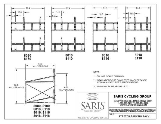 Saris 8180 Stretch 8 Bike Locking Storage Rack - RACKTRENDZ